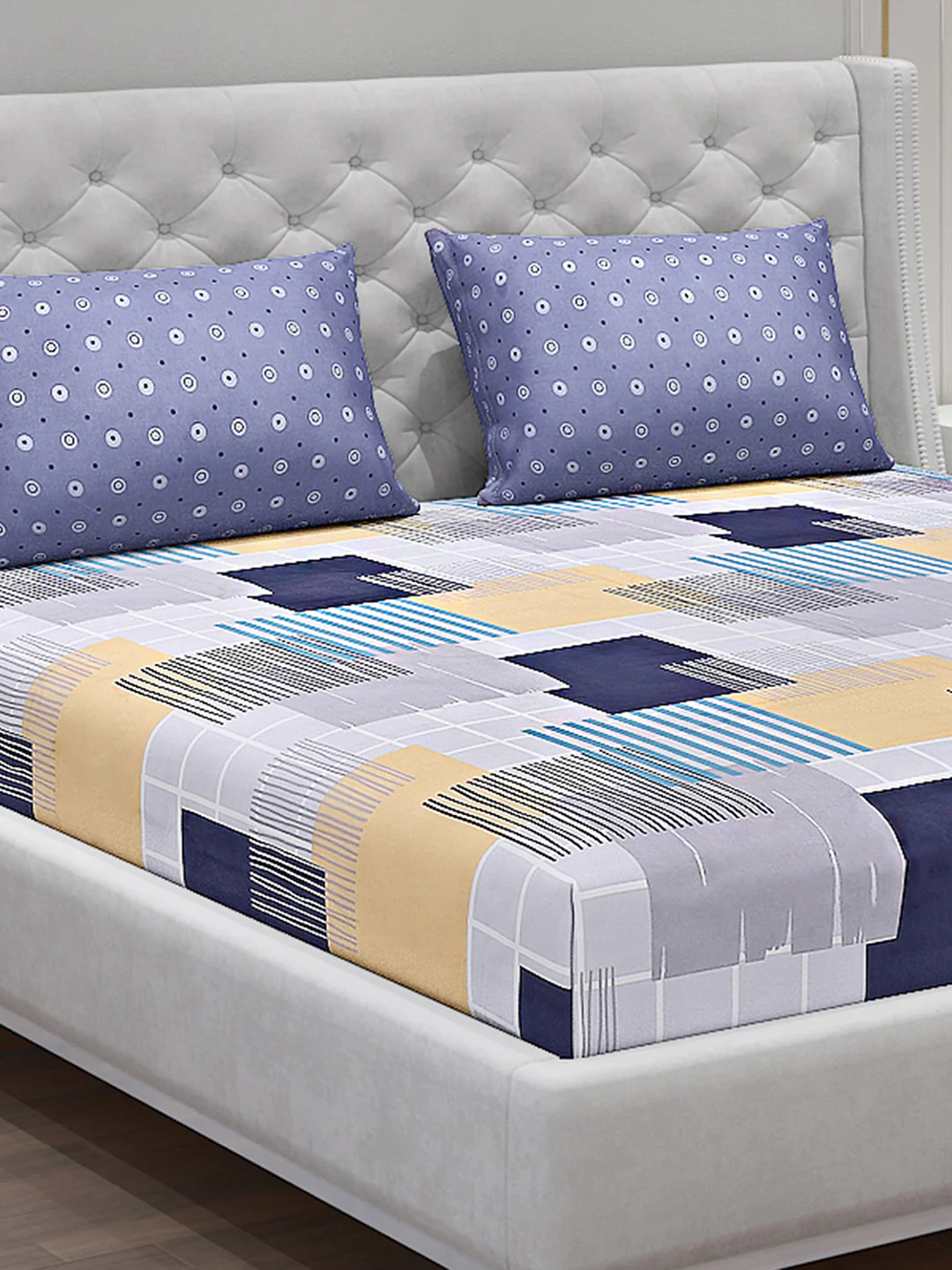 130 GSM Polyester Double Bed Bedsheet with 2 Pillow Covers - Image 5