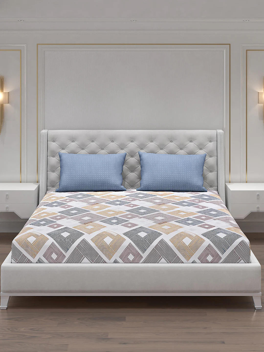 130 GSM Polyester Double Bed Bedsheet with 2 Pillow Covers - Image 3