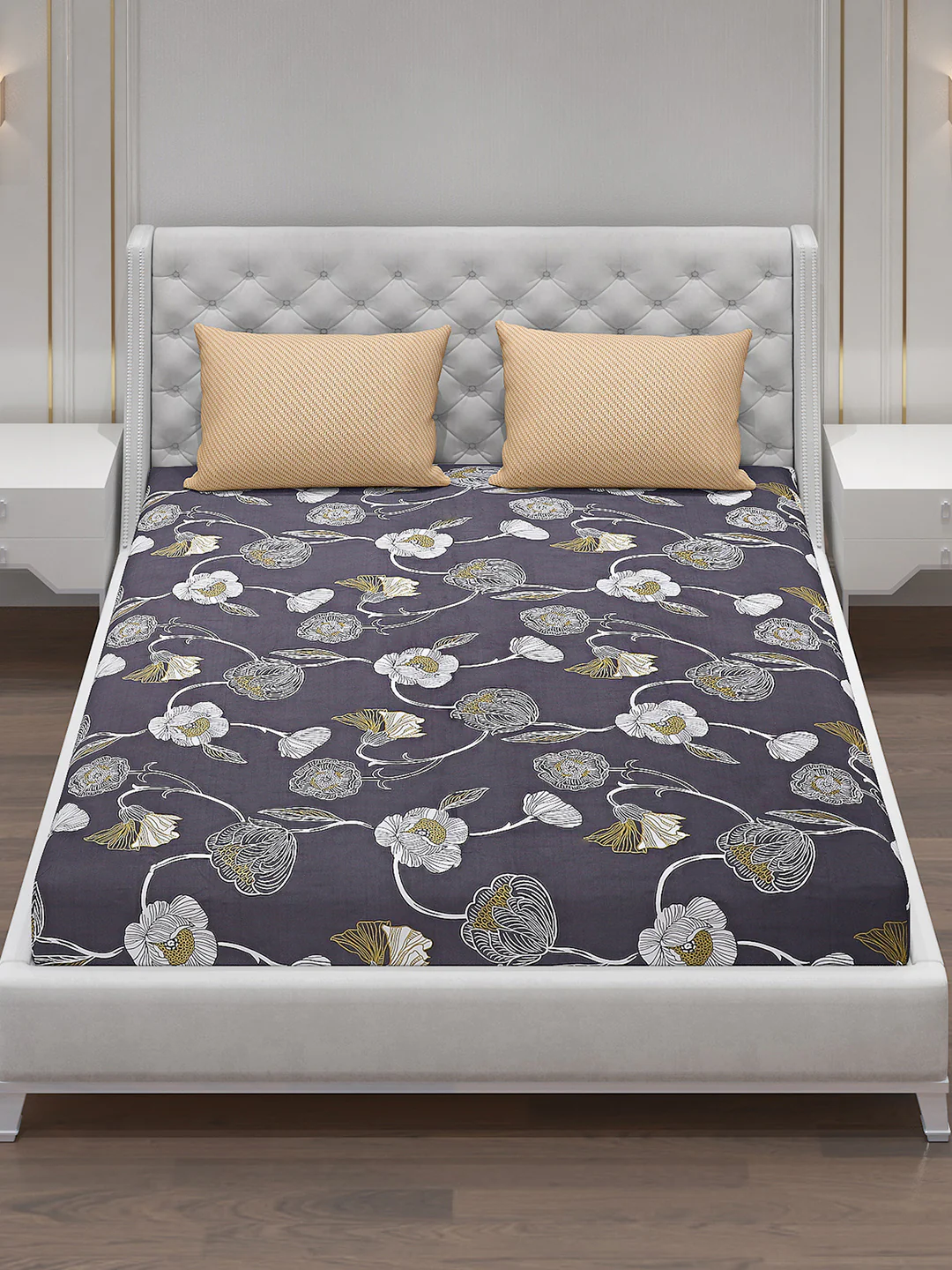 130 GSM Polyester Double Bed Bedsheet with 2 Pillow Covers - Image 2