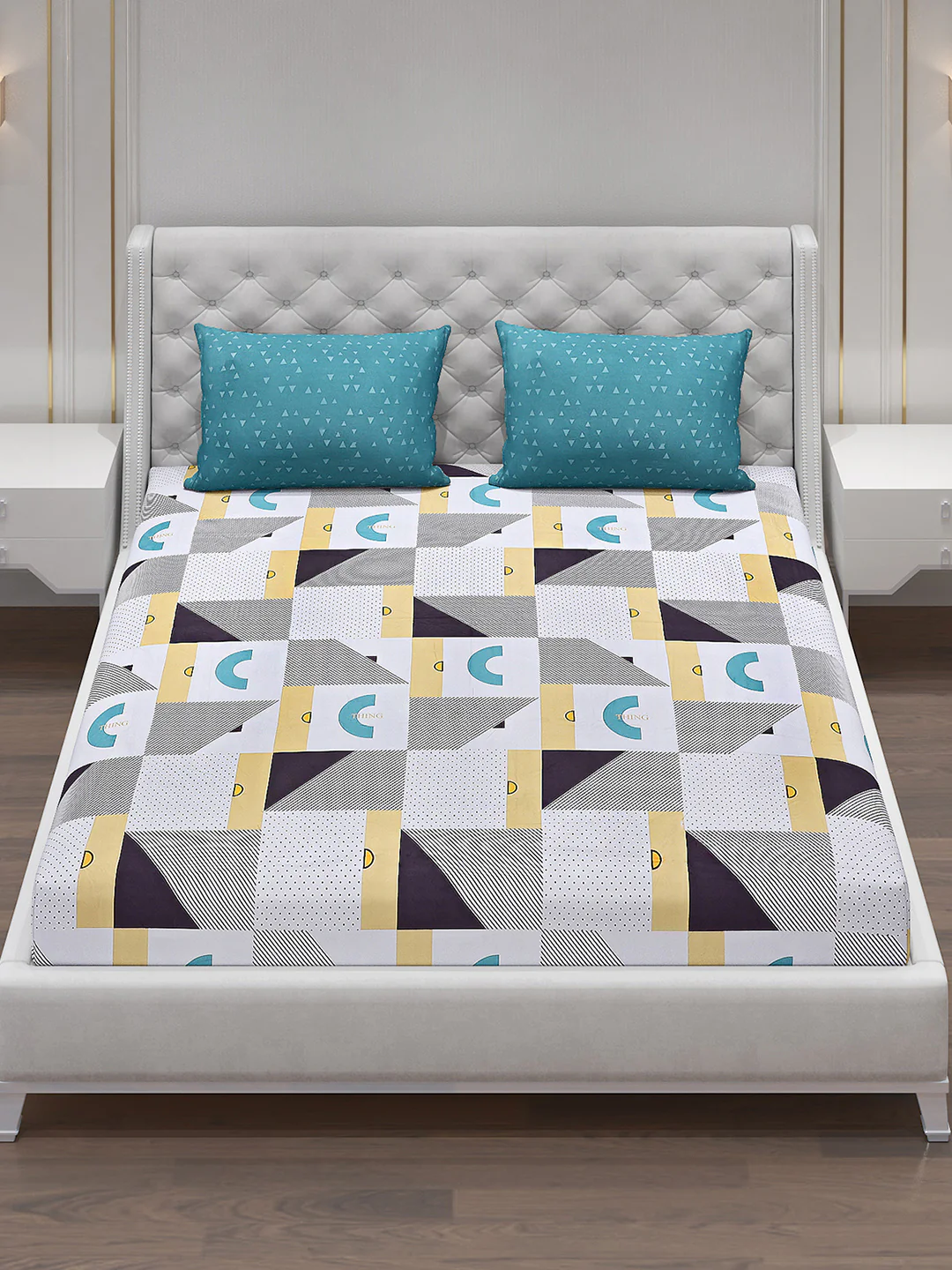 130 GSM Polyester Double Bed Bedsheet with 2 Pillow Covers - Image 2