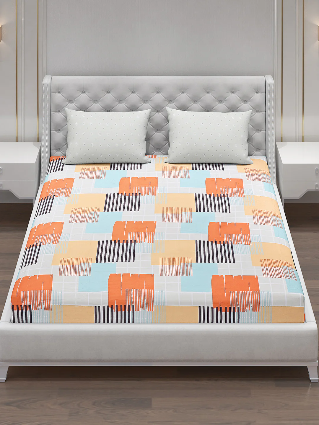 130 GSM Polyester Double Bed Bedsheet with 2 Pillow Covers - Image 2