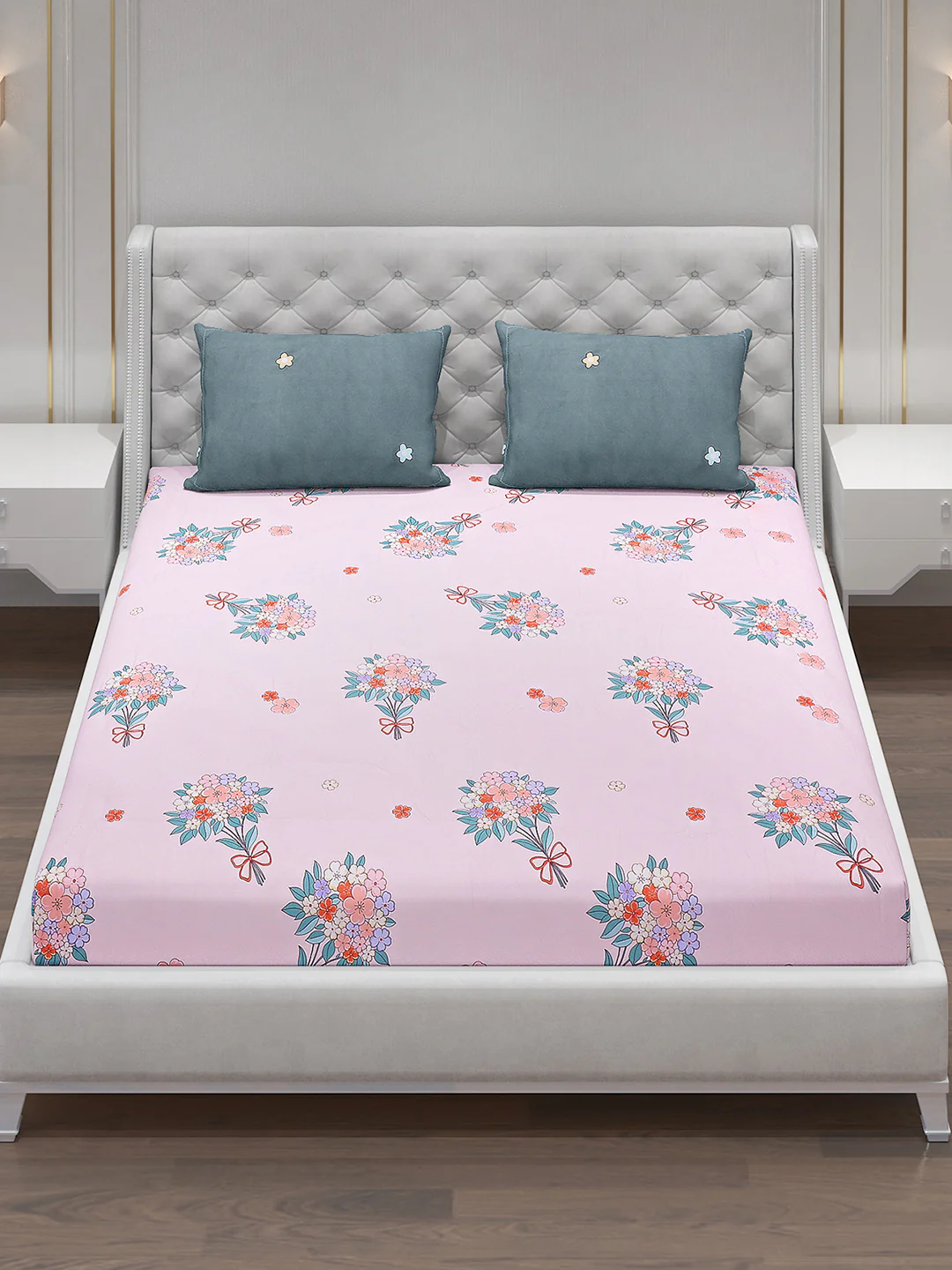 130 GSM Polyester Double Bed Bedsheet with 2 Pillow Covers - Image 2