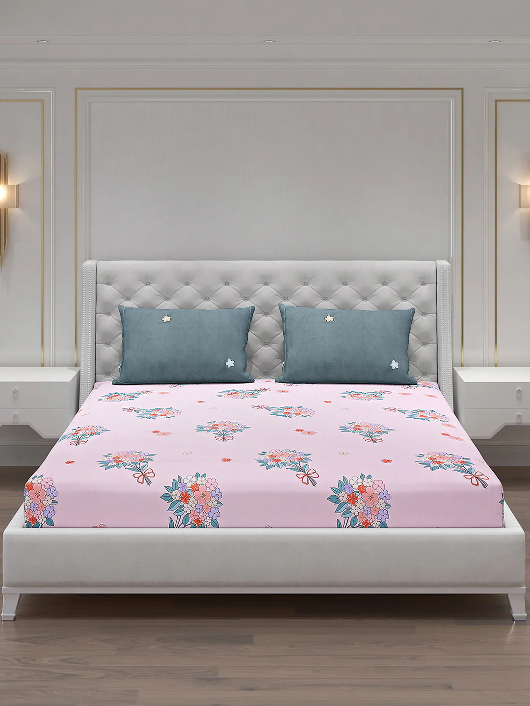 130 GSM Polyester Double Bed Bedsheet with 2 Pillow Covers - Image 3
