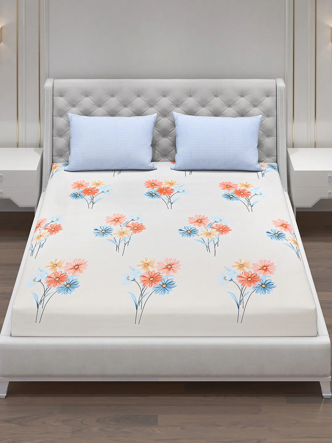 130 GSM Polyester Double Bed Bedsheet with 2 Pillow Covers - Image 2