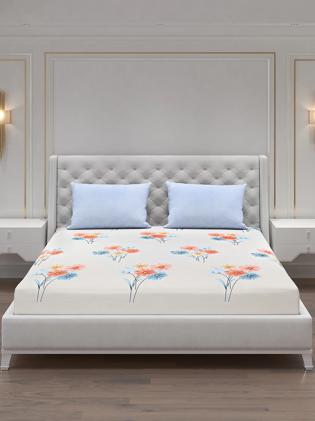 130 GSM Polyester Double Bed Bedsheet with 2 Pillow Covers - Image 3