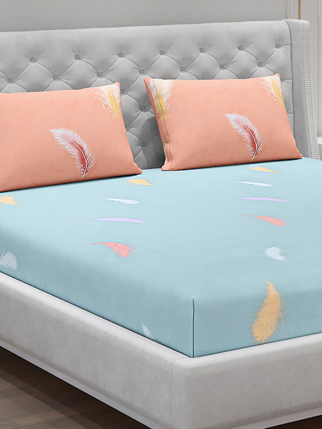 130 GSM Polyester Double Bed Bedsheet with 2 Pillow Covers - Image 5