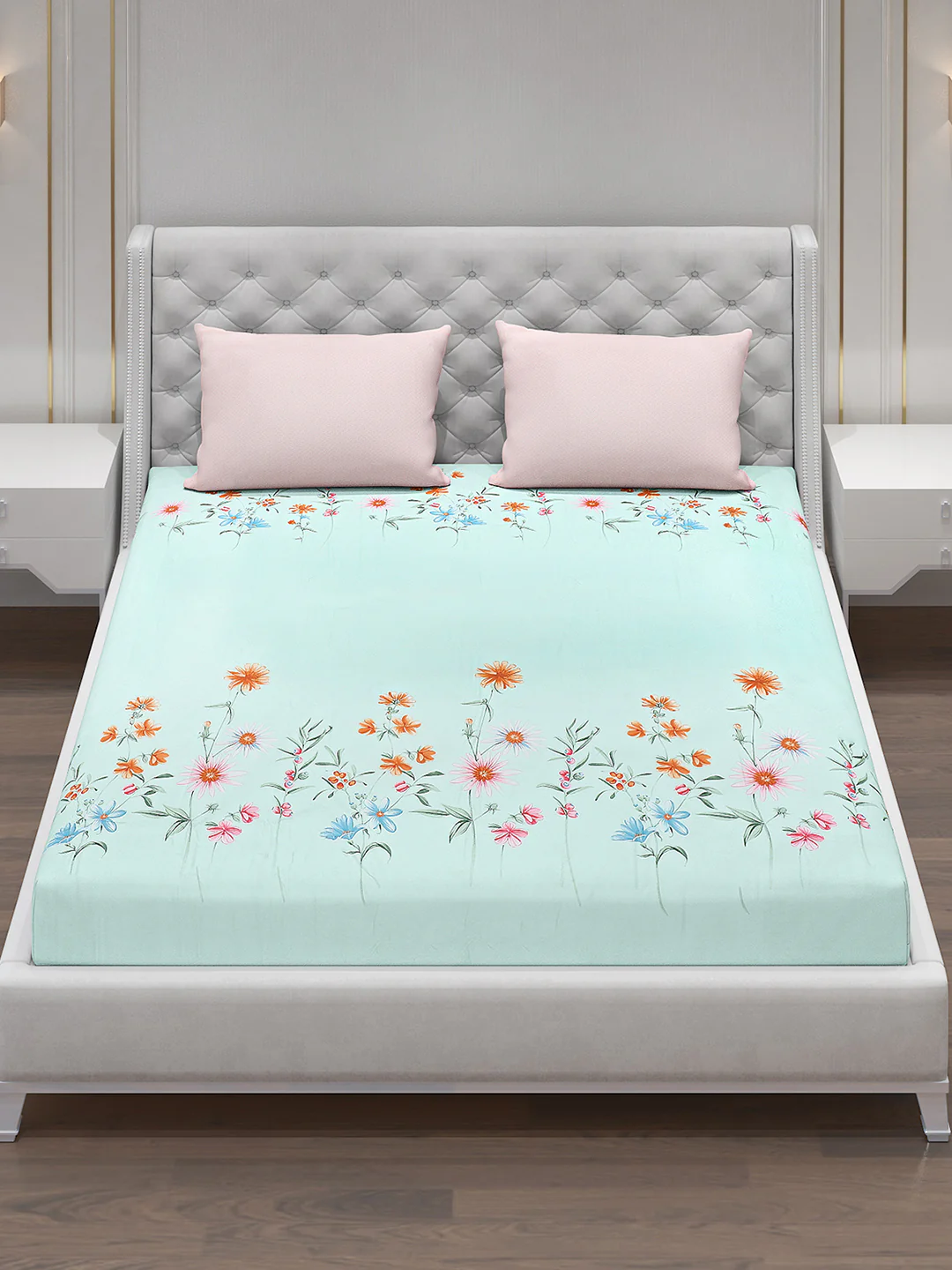 130 GSM Polyester Double Bed Bedsheet with 2 Pillow Covers - Image 2