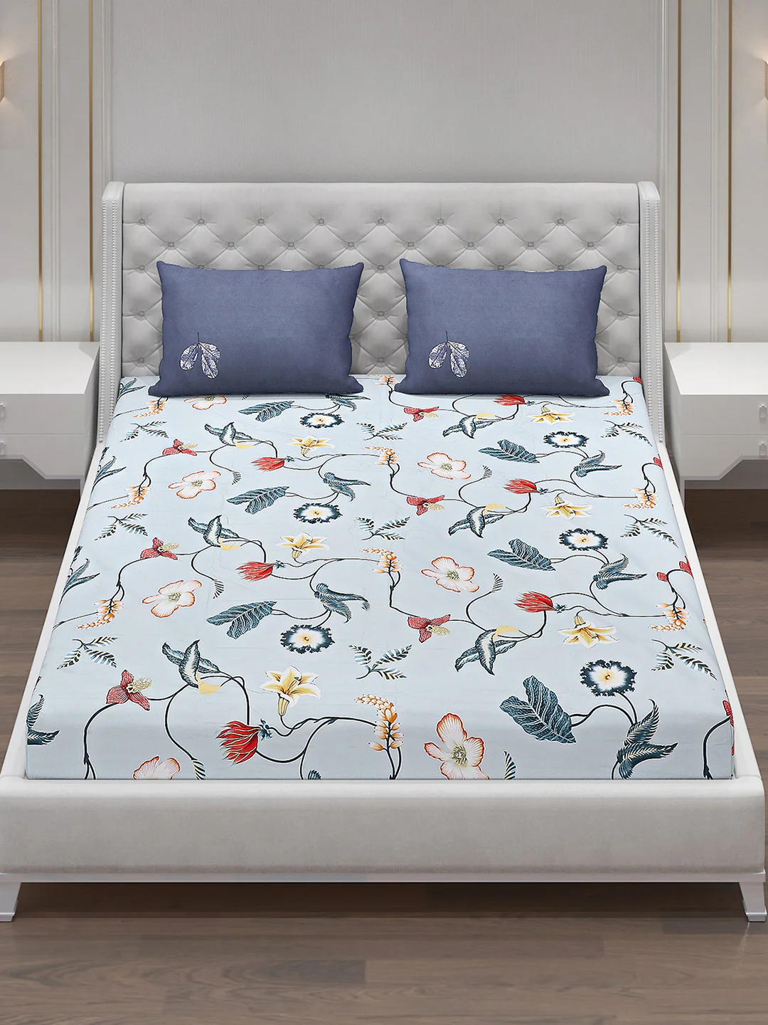 130 GSM Polyester Double Bed Bedsheet with 2 Pillow Covers - Image 2