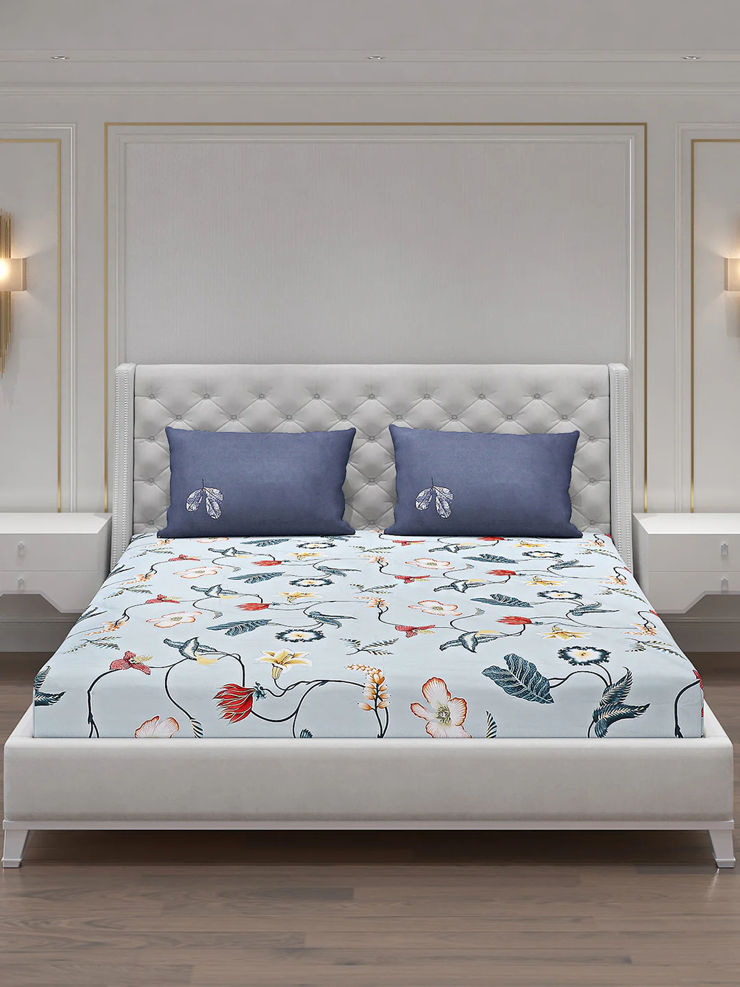 130 GSM Polyester Double Bed Bedsheet with 2 Pillow Covers - Image 3