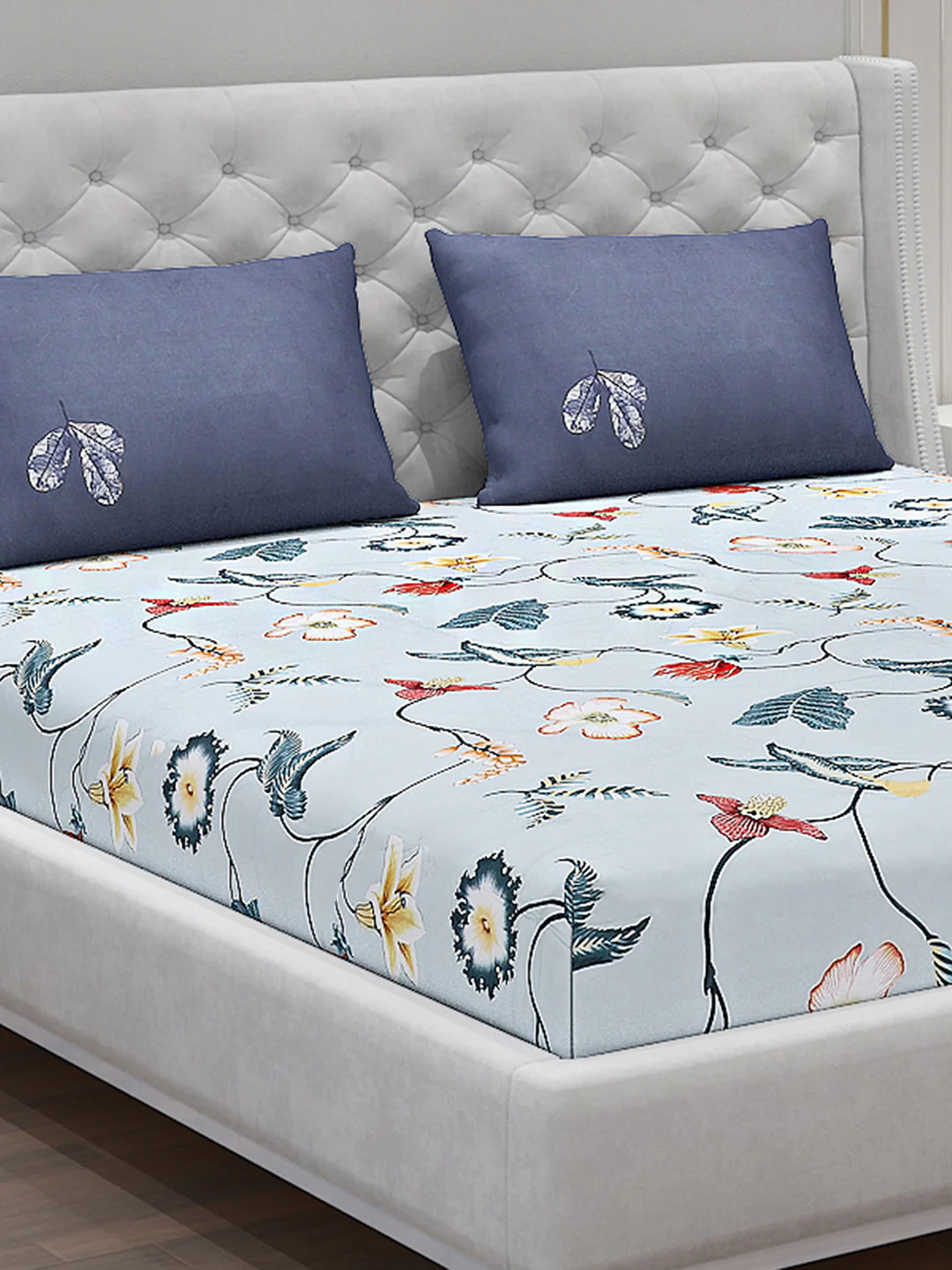 130 GSM Polyester Double Bed Bedsheet with 2 Pillow Covers - Image 5