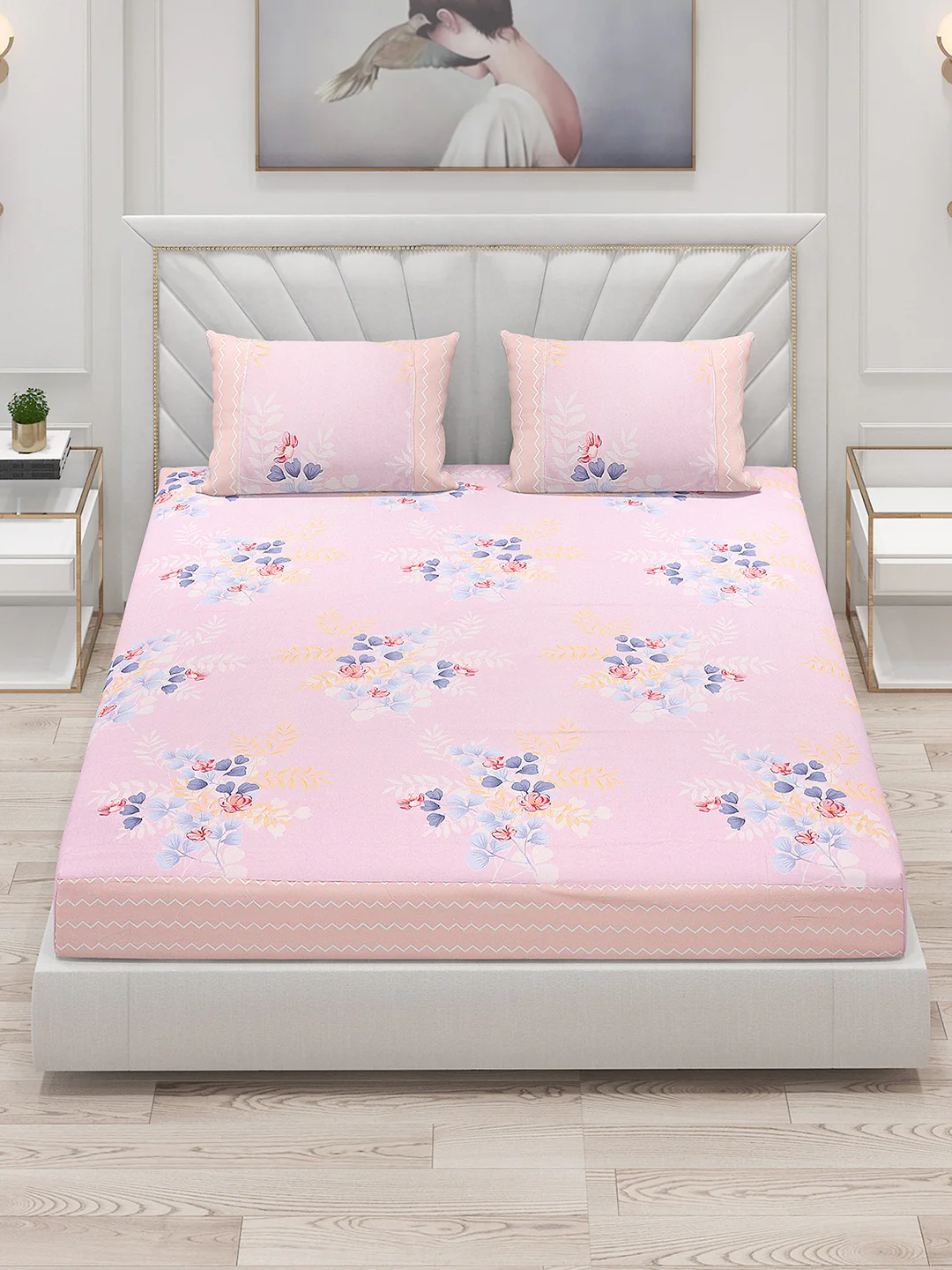 130 GSM Polyester Double Bed Bedsheet with 2 Pillow Covers - Image 2
