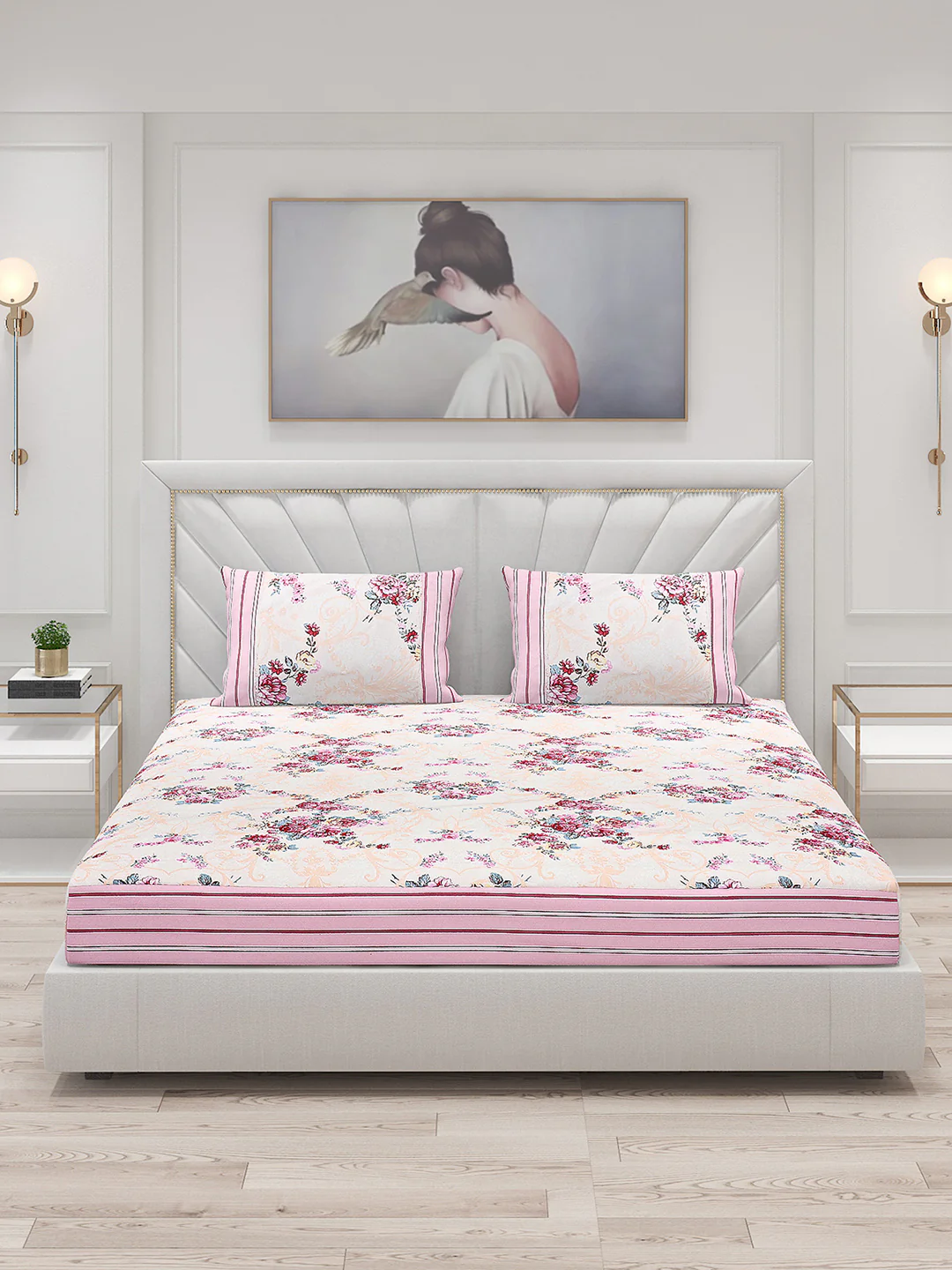 130 GSM Polyester Double Bed Bedsheet with 2 Pillow Covers - Image 3
