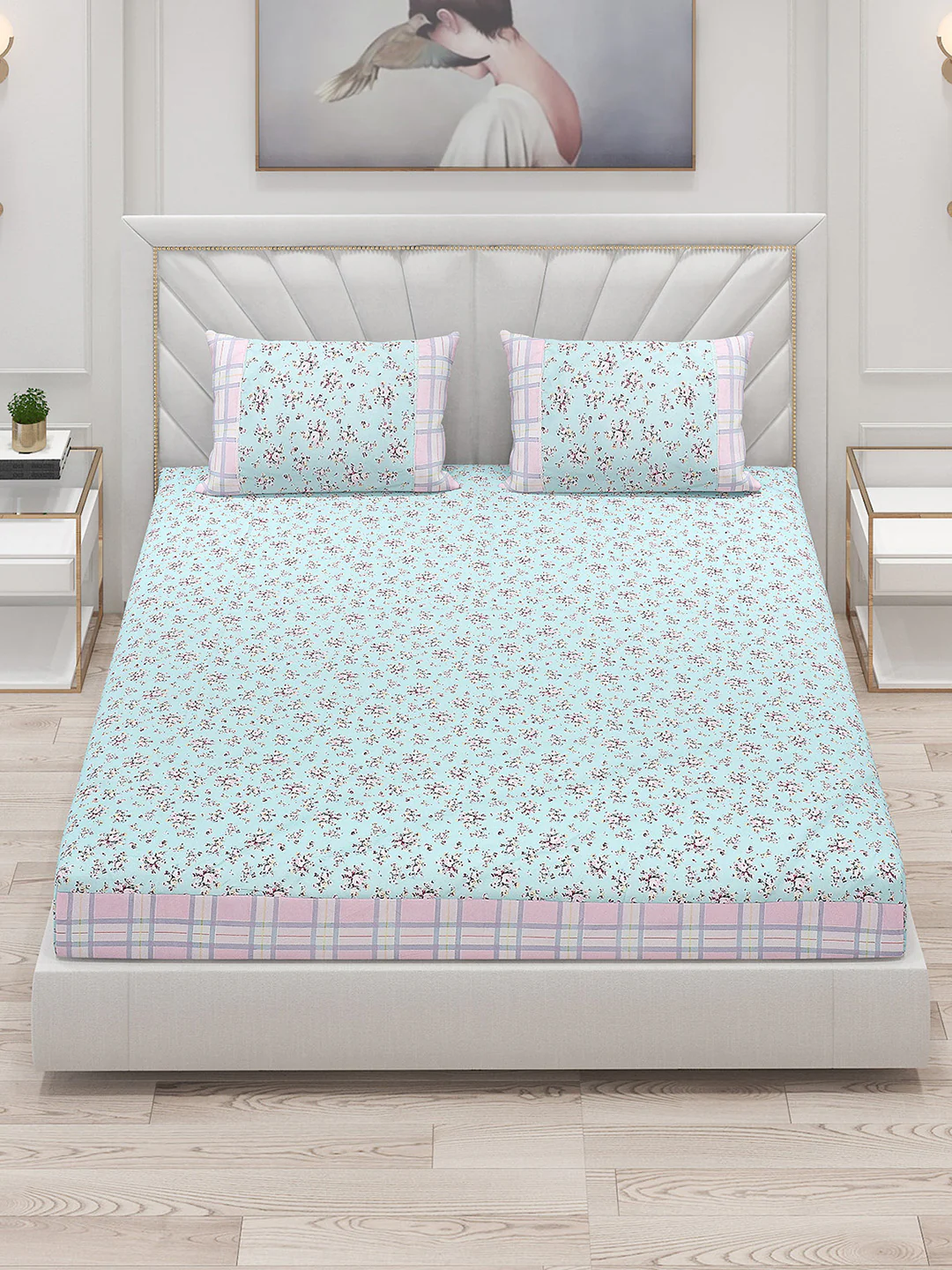 130 GSM Polyester Double Bed Bedsheet with 2 Pillow Covers - Image 2