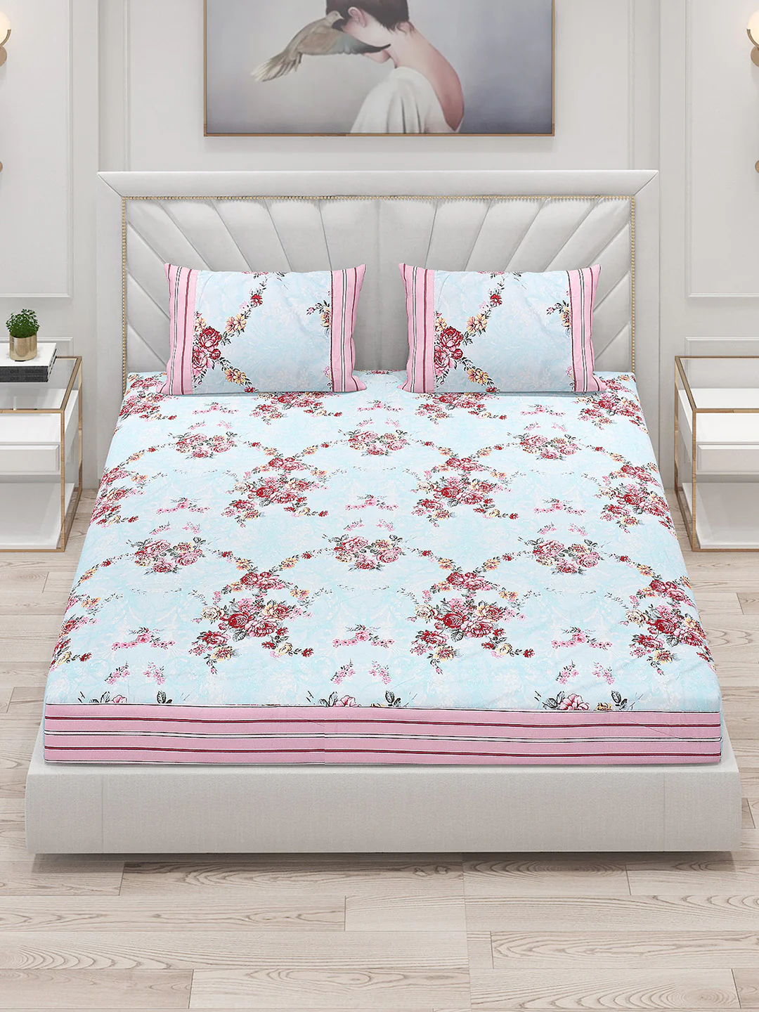 130 GSM Polyester Double Bed Bedsheet with 2 Pillow Covers - Image 2