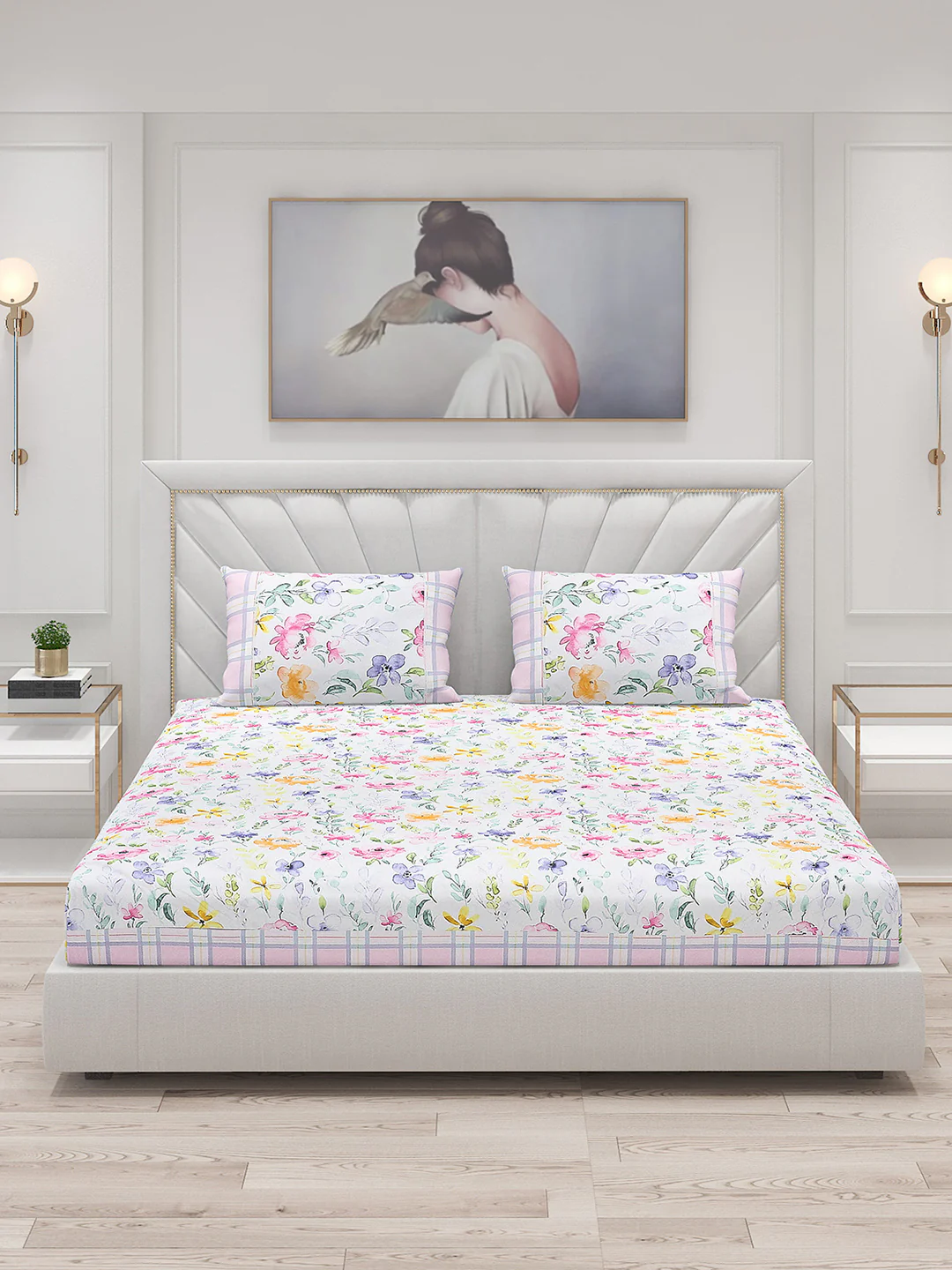 130 GSM Polyester Double Bed Bedsheet with 2 Pillow Covers - Image 3