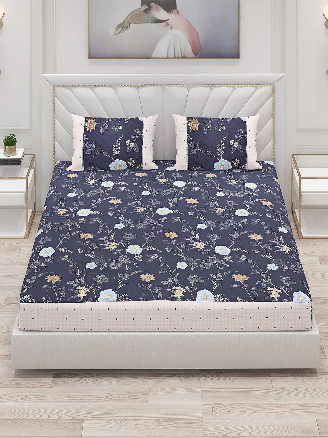 130 GSM Polyester Double Bed Bedsheet with 2 Pillow Covers - Image 2