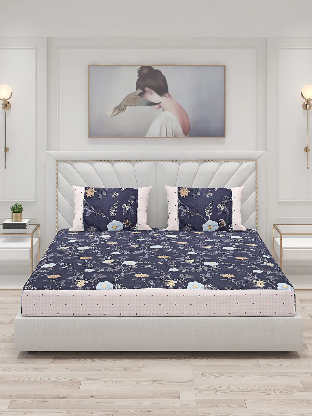 130 GSM Polyester Double Bed Bedsheet with 2 Pillow Covers - Image 3