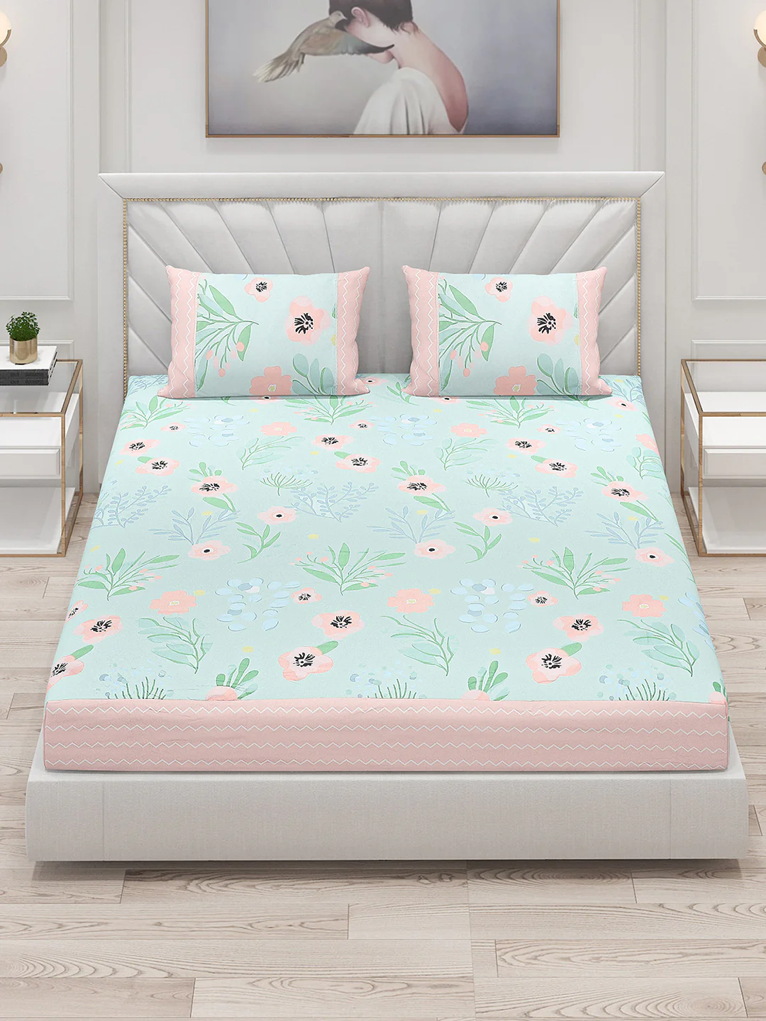 130 GSM Polyester Double Bed Bedsheet with 2 Pillow Covers - Image 2