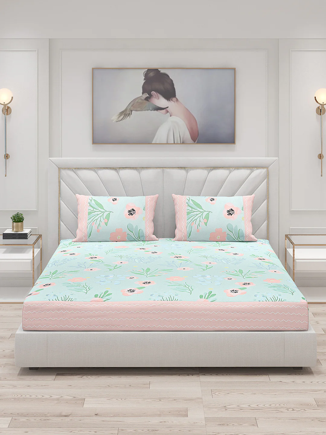 130 GSM Polyester Double Bed Bedsheet with 2 Pillow Covers - Image 3