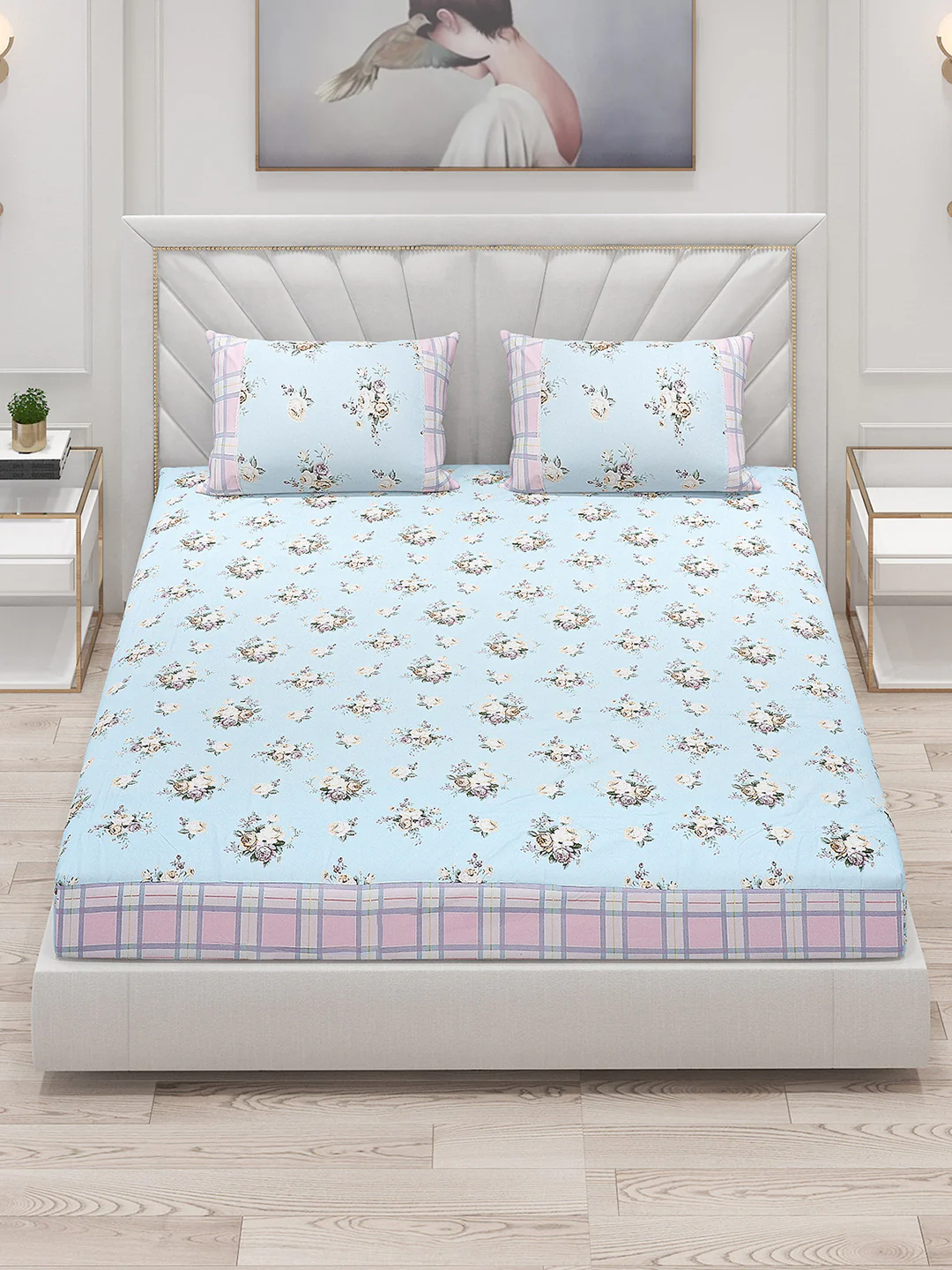 130 GSM Polyester Double Bed Bedsheet with 2 Pillow Covers - Image 2