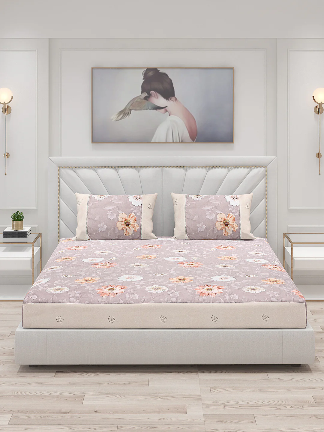 130 GSM Polyester Double Bed Bedsheet with 2 Pillow Covers - Image 3
