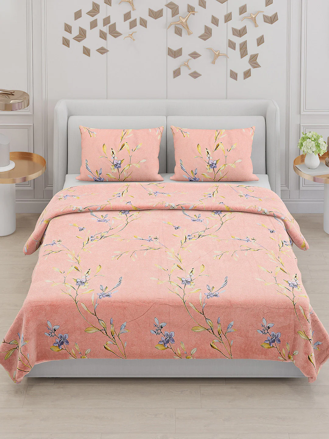 130 GSM Polyester Double Bed Bedsheet with 2 Pillow Covers - Image 2