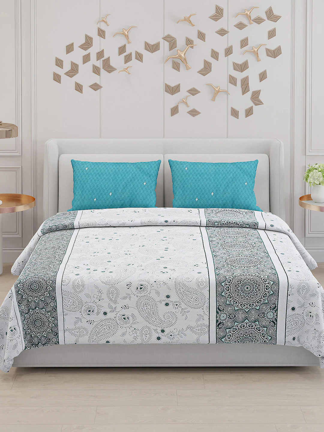 130 GSM Polyester Double Bed Bedsheet with 2 Pillow Covers - Image 3