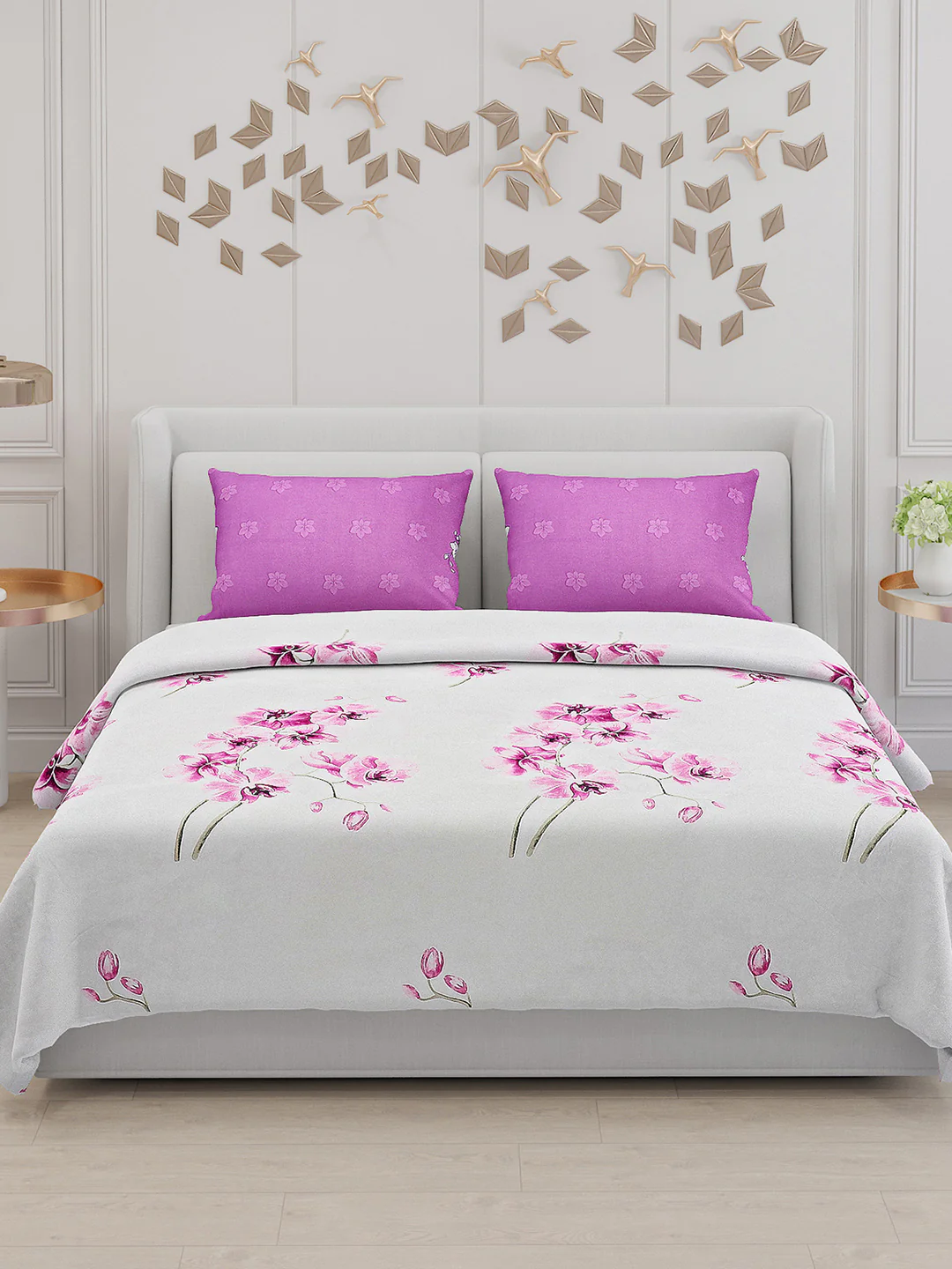 130 GSM Polyester Double Bed Bedsheet with 2 Pillow Covers - Image 3