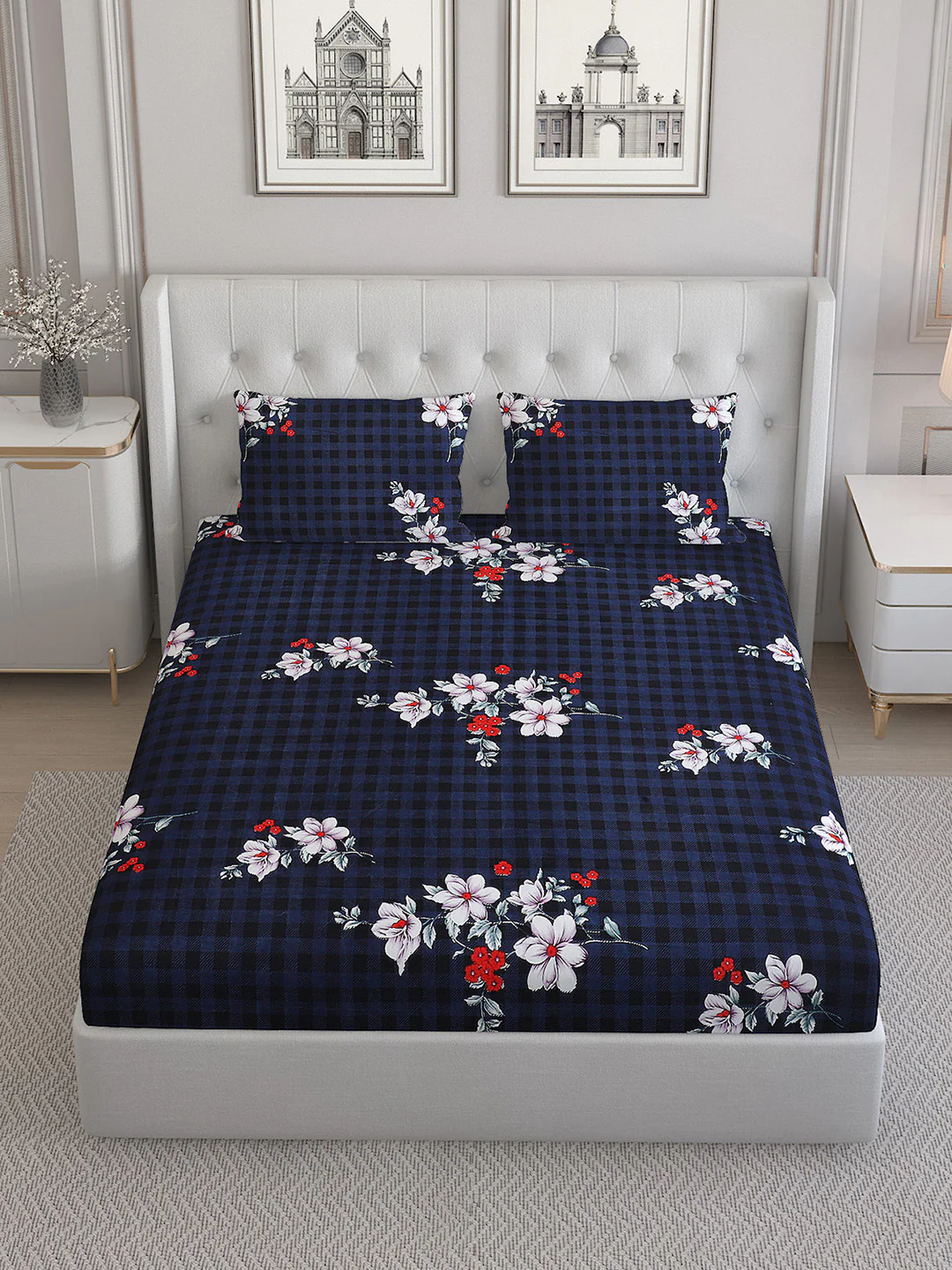 130 GSM  Polyester Double Bed Bedsheet with 2 Pillow Covers - Image 2