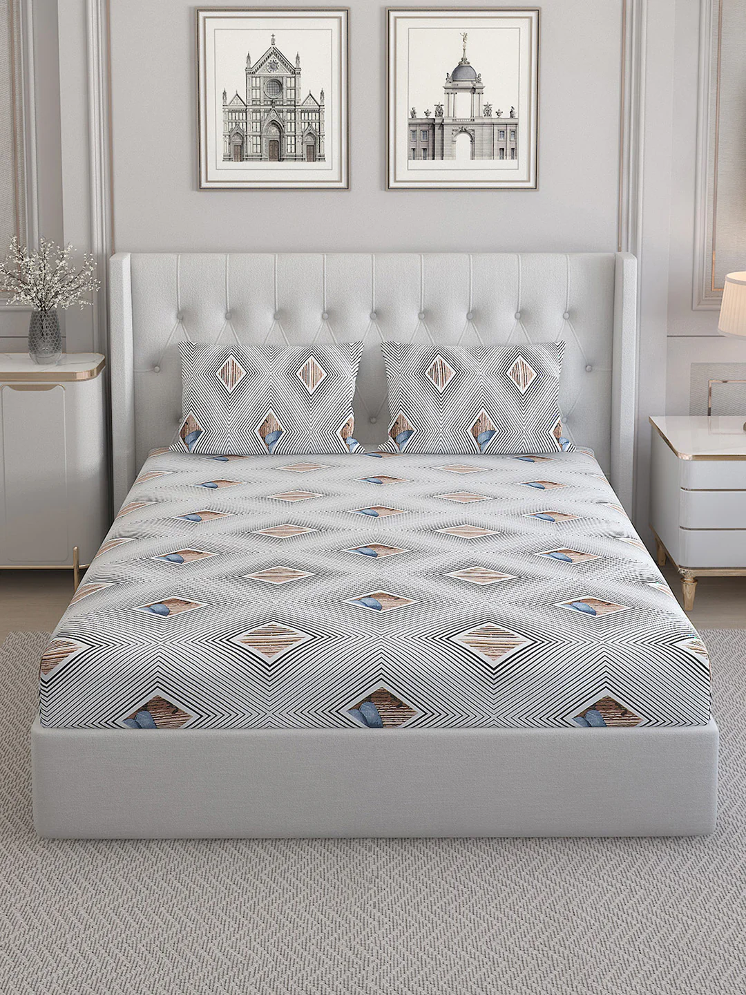 130 GSM  Polyester Double Bed Bedsheet with 2 Pillow Covers - Image 3