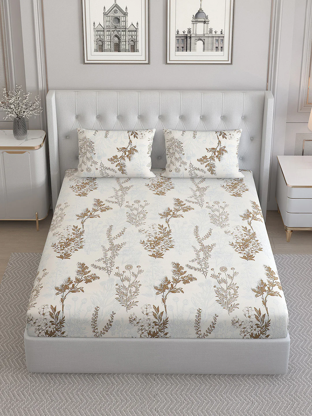 130 GSM  Polyester Double Bed Bedsheet with 2 Pillow Covers - Image 2