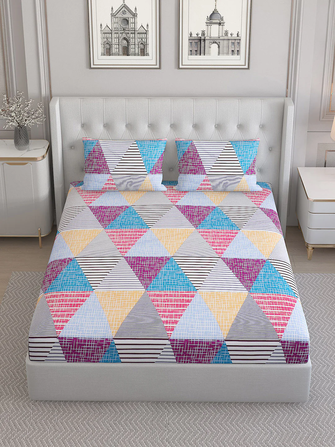 130 GSM  Polyester Double Bed Bedsheet with 2 Pillow Covers - Image 2