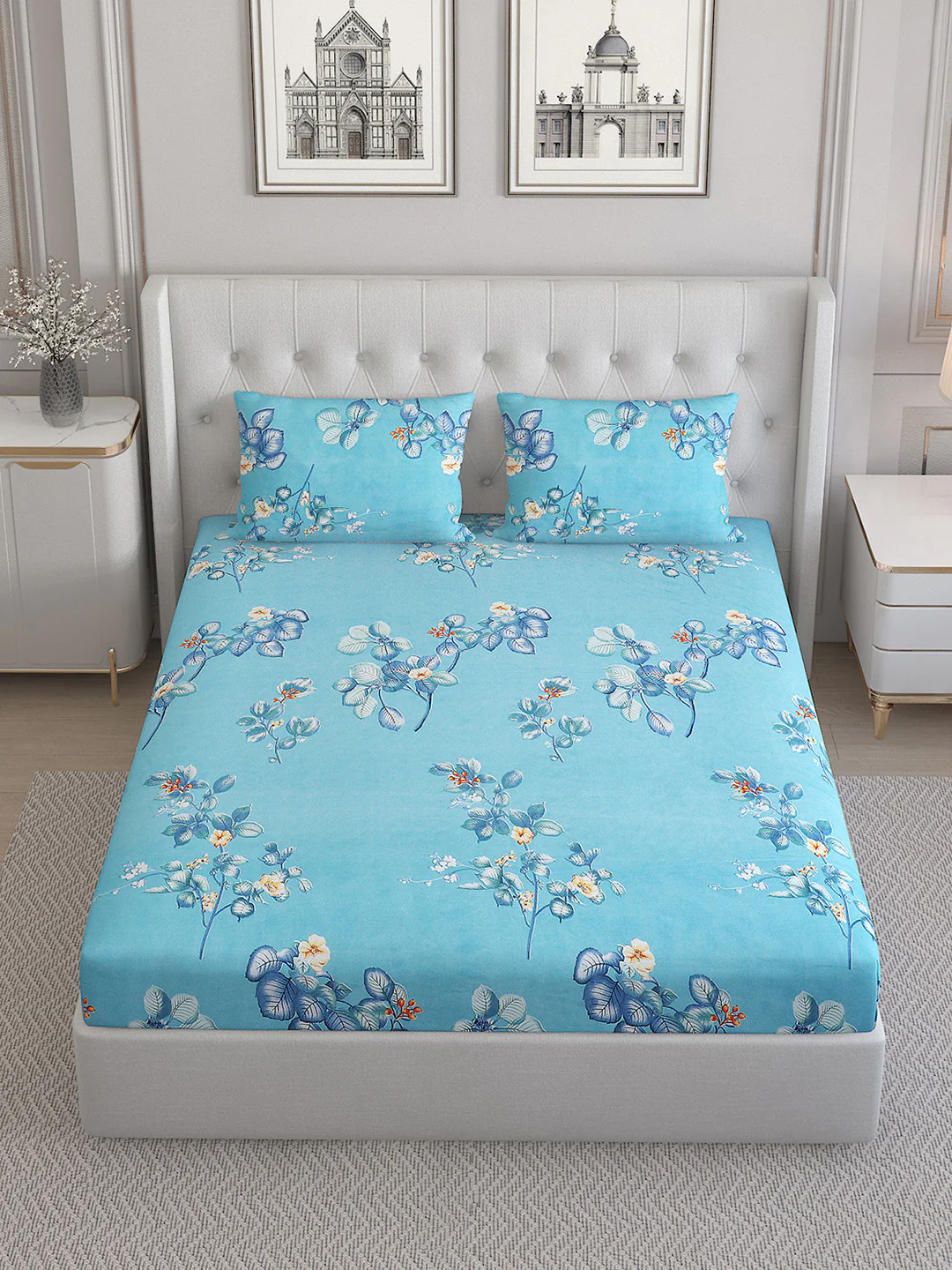 130 GSM  Polyester Double Bed Bedsheet with 2 Pillow Covers - Image 2