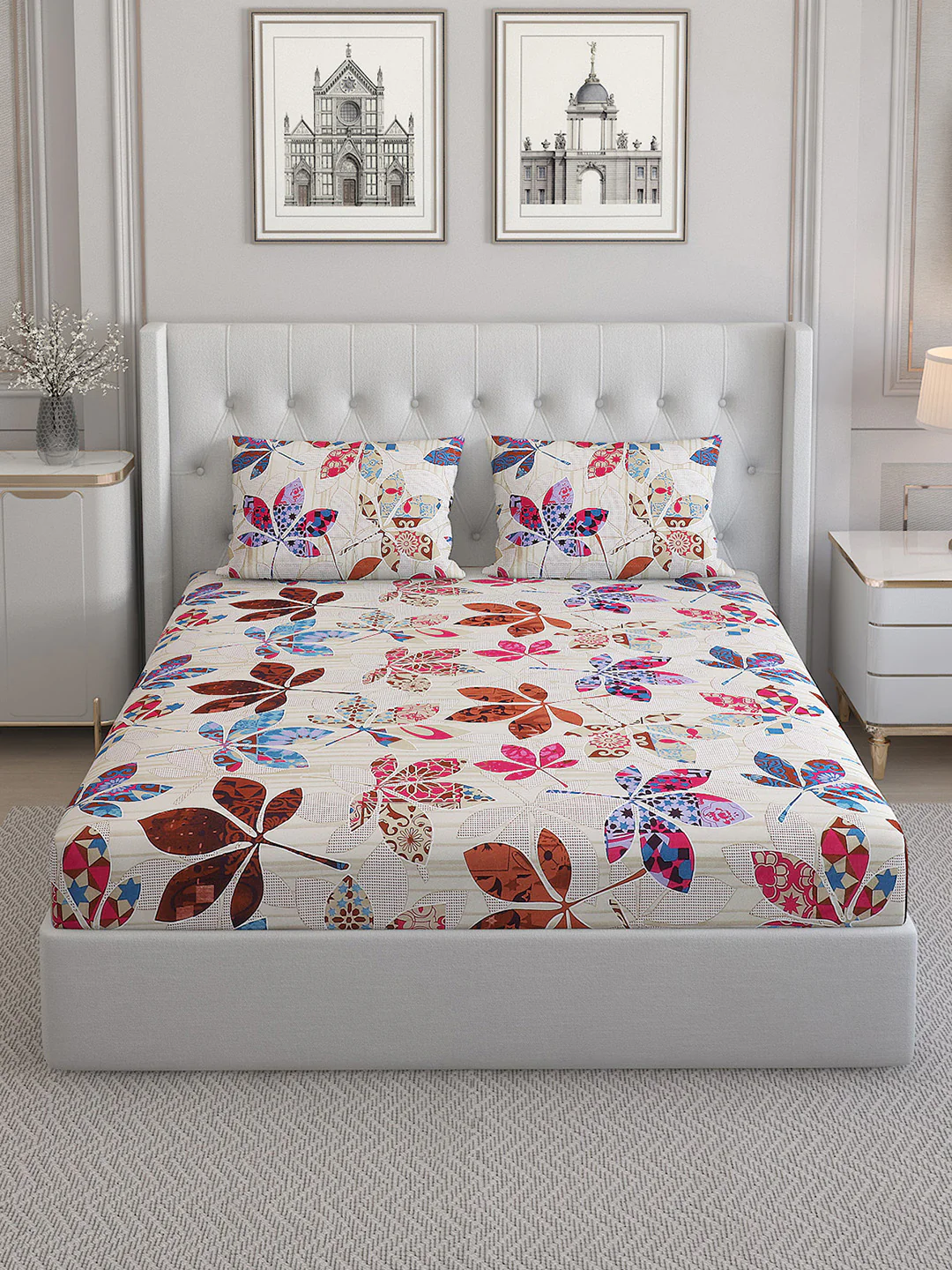 130 GSM  Polyester Double Bed Bedsheet with 2 Pillow Covers - Image 3