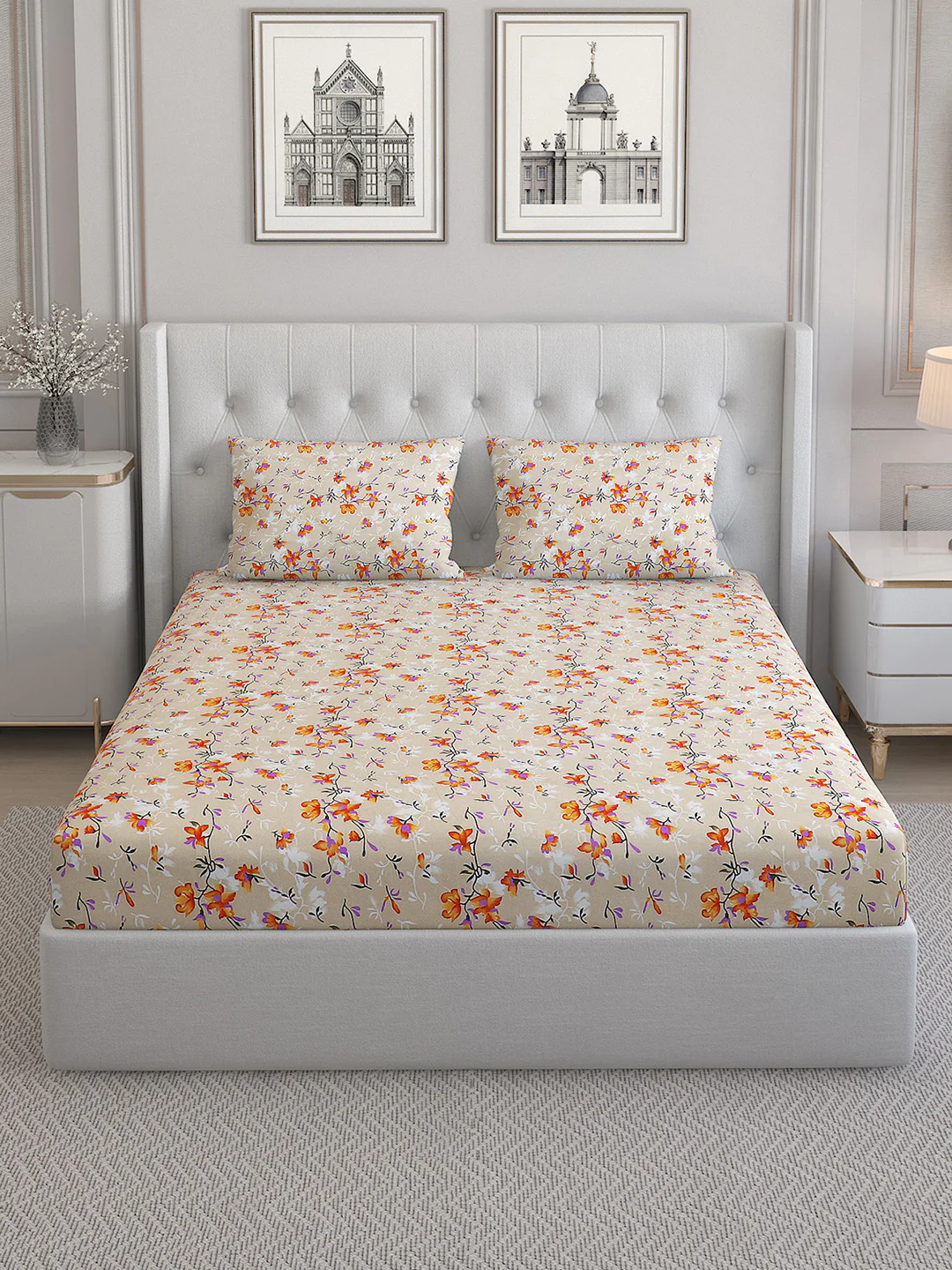 130 GSM  Polyester Double Bed Bedsheet with 2 Pillow Covers - Image 3