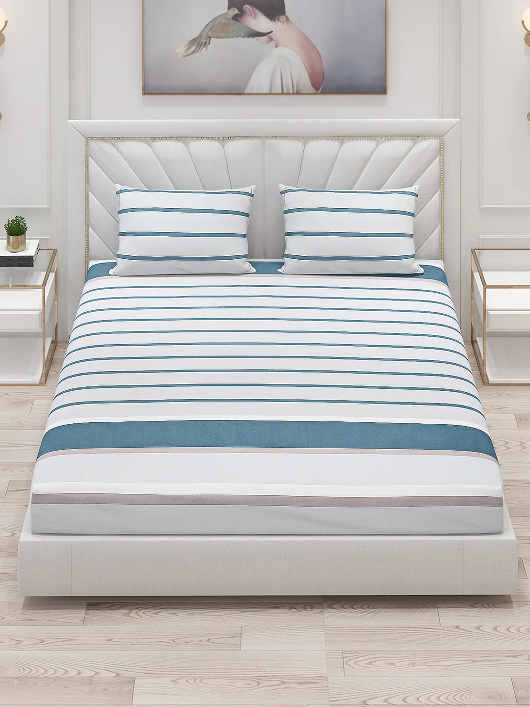 130 GSM Polyester Double Bed Bedsheet with 2 Pillow Covers - Image 3