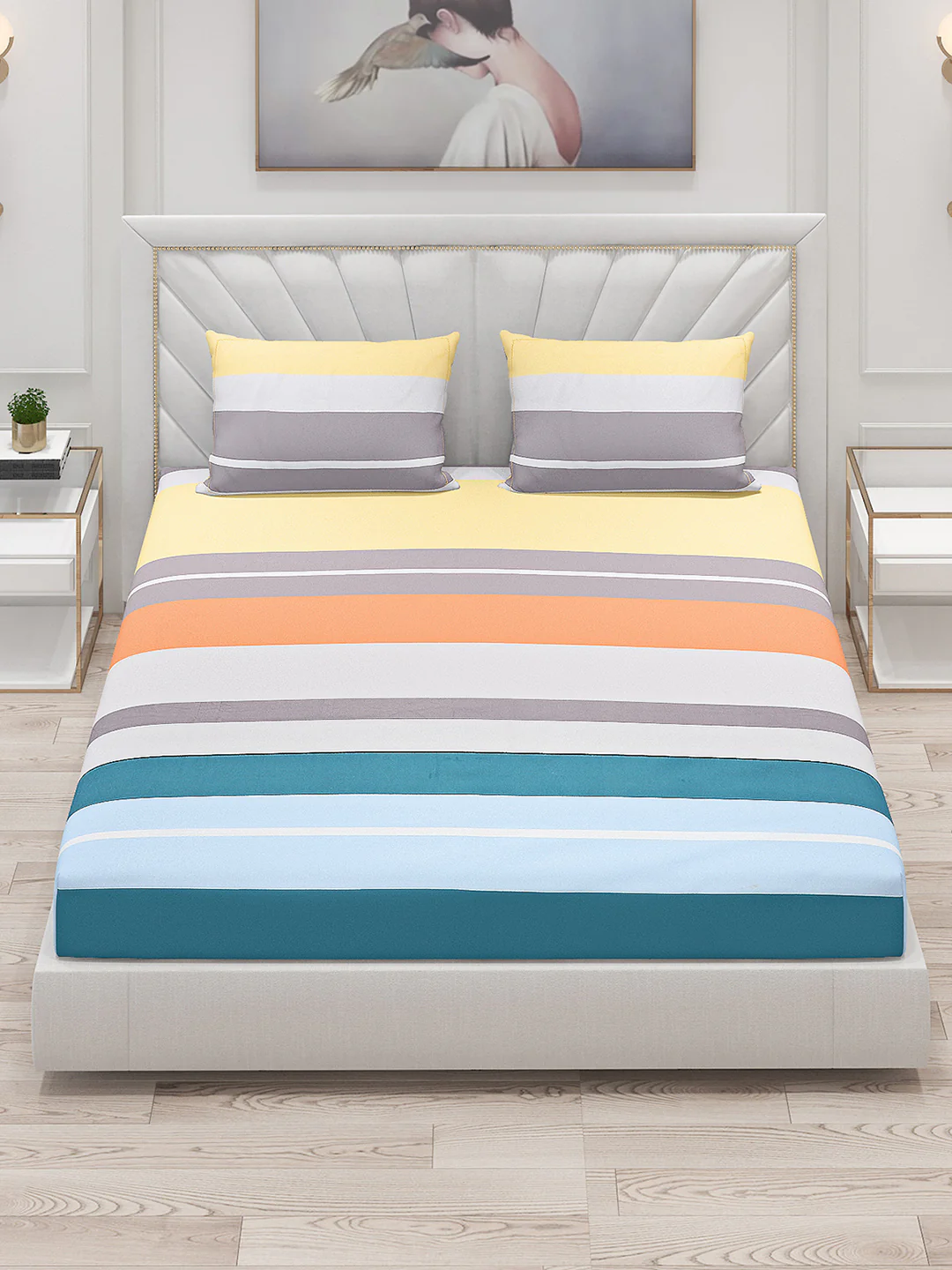 130 GSM Polyester Double Bed Bedsheet with 2 Pillow Covers - Image 2