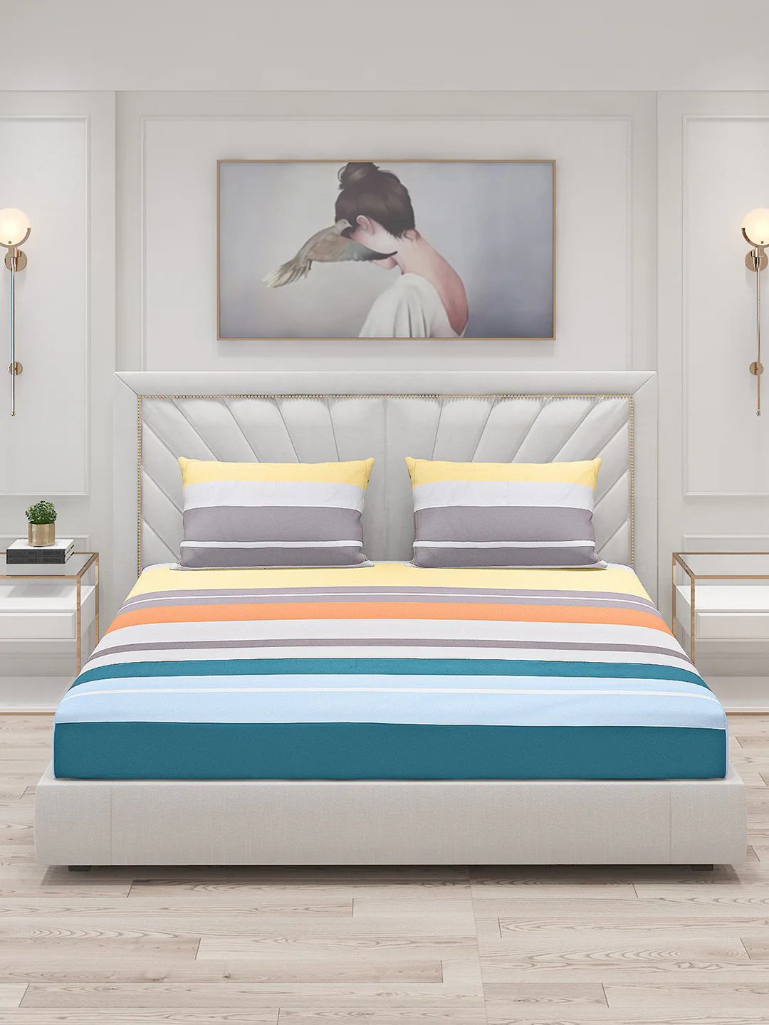130 GSM Polyester Double Bed Bedsheet with 2 Pillow Covers - Image 3