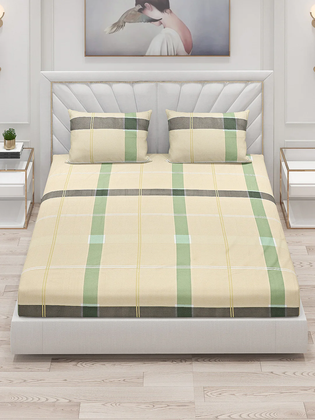 130 GSM Polyester Double Bed Bedsheet with 2 Pillow Covers - Image 2