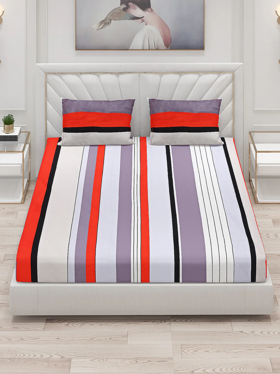 130 GSM Polyester Double Bed Bedsheet with 2 Pillow Covers - Image 2