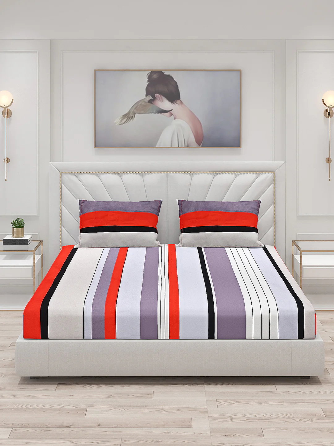 130 GSM Polyester Double Bed Bedsheet with 2 Pillow Covers - Image 3