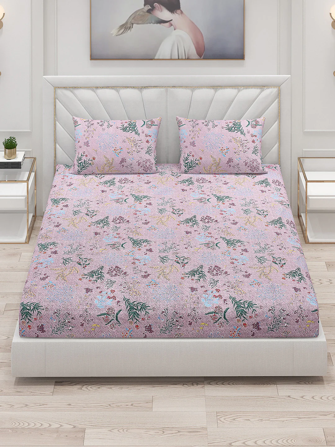 130 GSM Polyester Double Bed Bedsheet with 2 Pillow Covers - Image 2