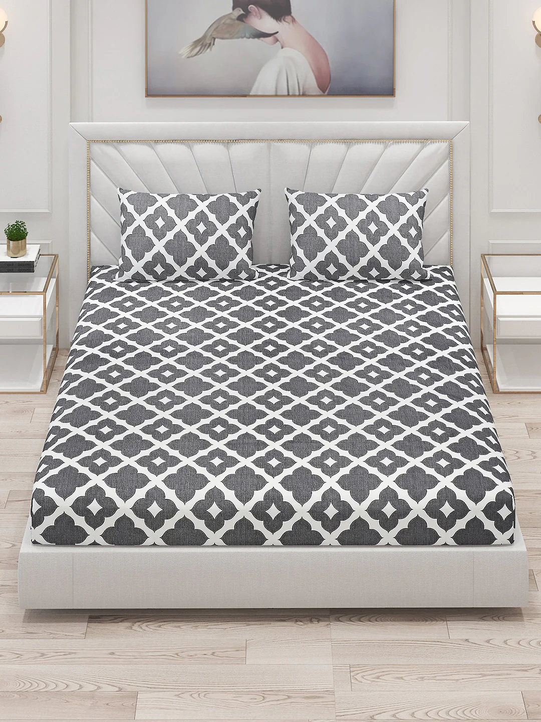 130 GSM Polyester Double Bed Bedsheet with 2 Pillow Covers - Image 2