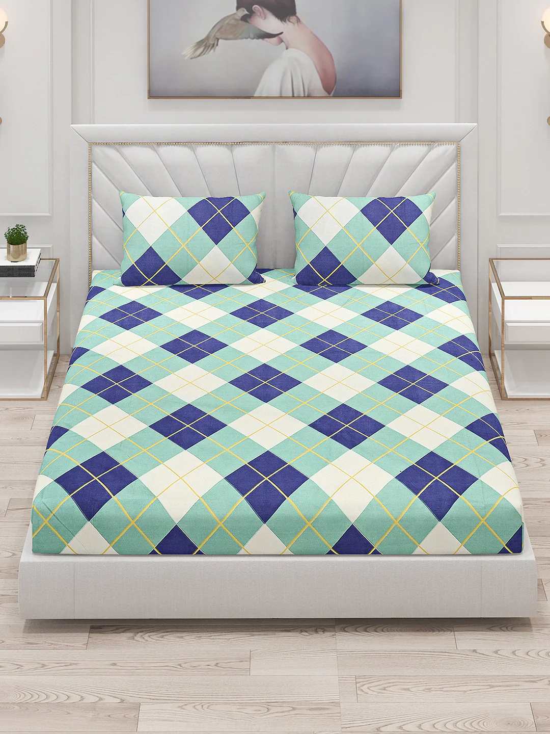 130 GSM Polyester Double Bed Bedsheet with 2 Pillow Covers - Image 2
