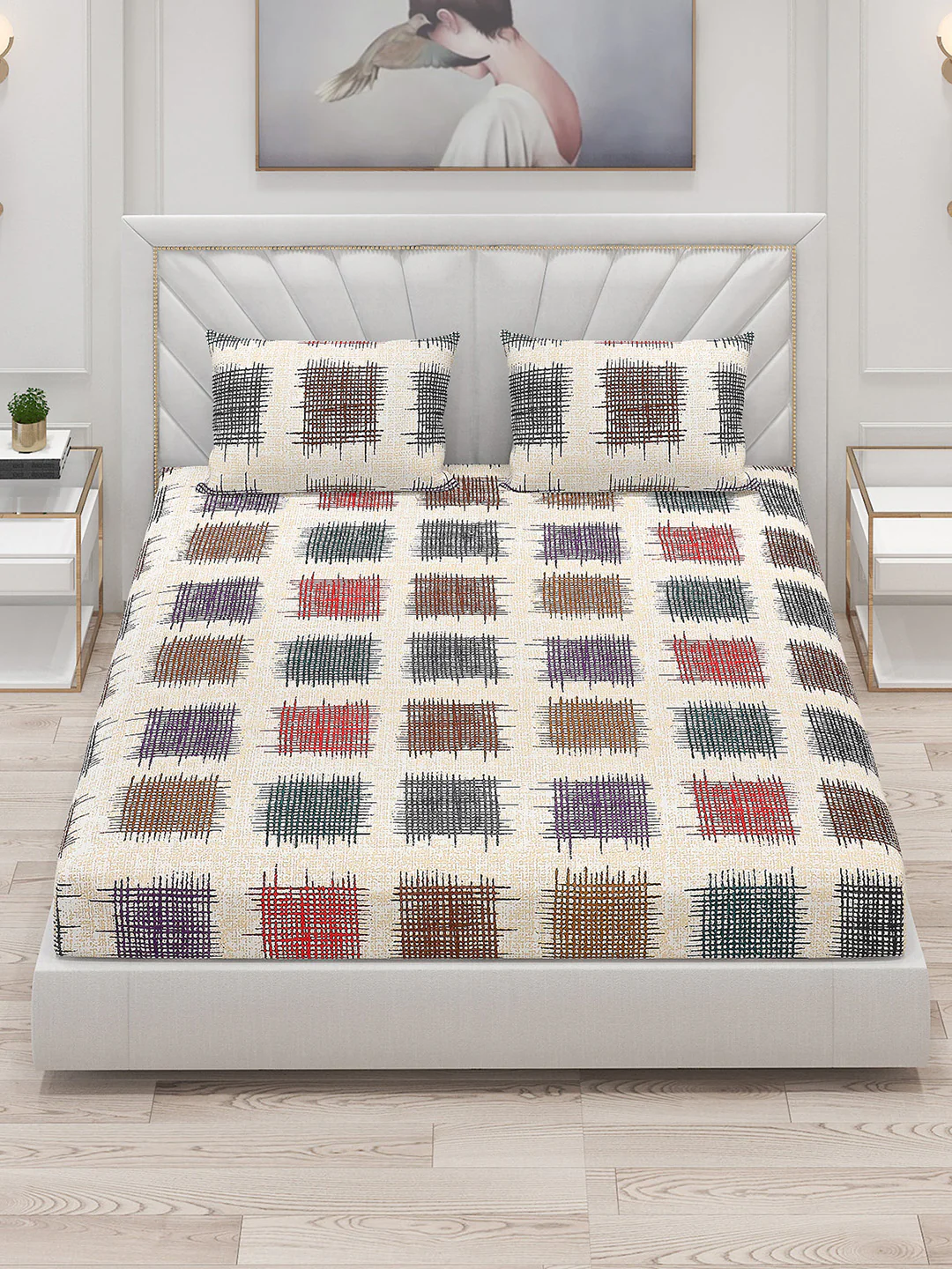 130 GSM Polyester Double Bed Bedsheet with 2 Pillow Covers - Image 2