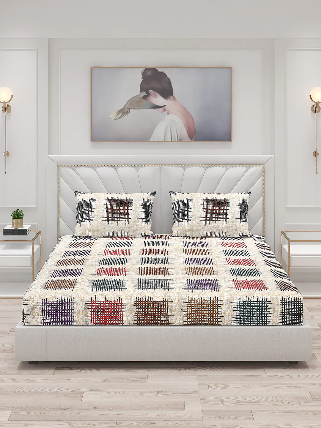 130 GSM Polyester Double Bed Bedsheet with 2 Pillow Covers - Image 3
