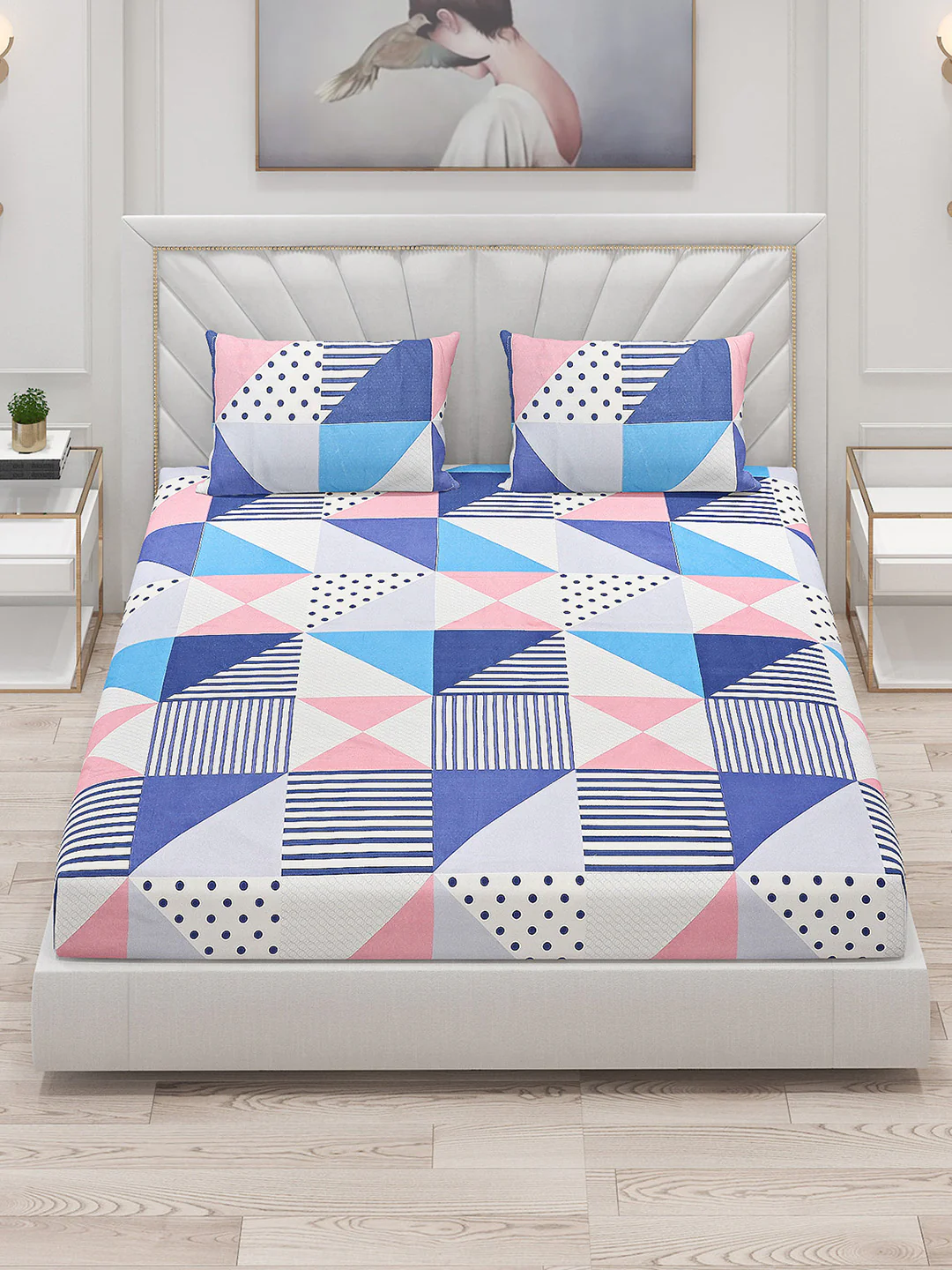 130 GSM Polyester Double Bed Bedsheet with 2 Pillow Covers - Image 2