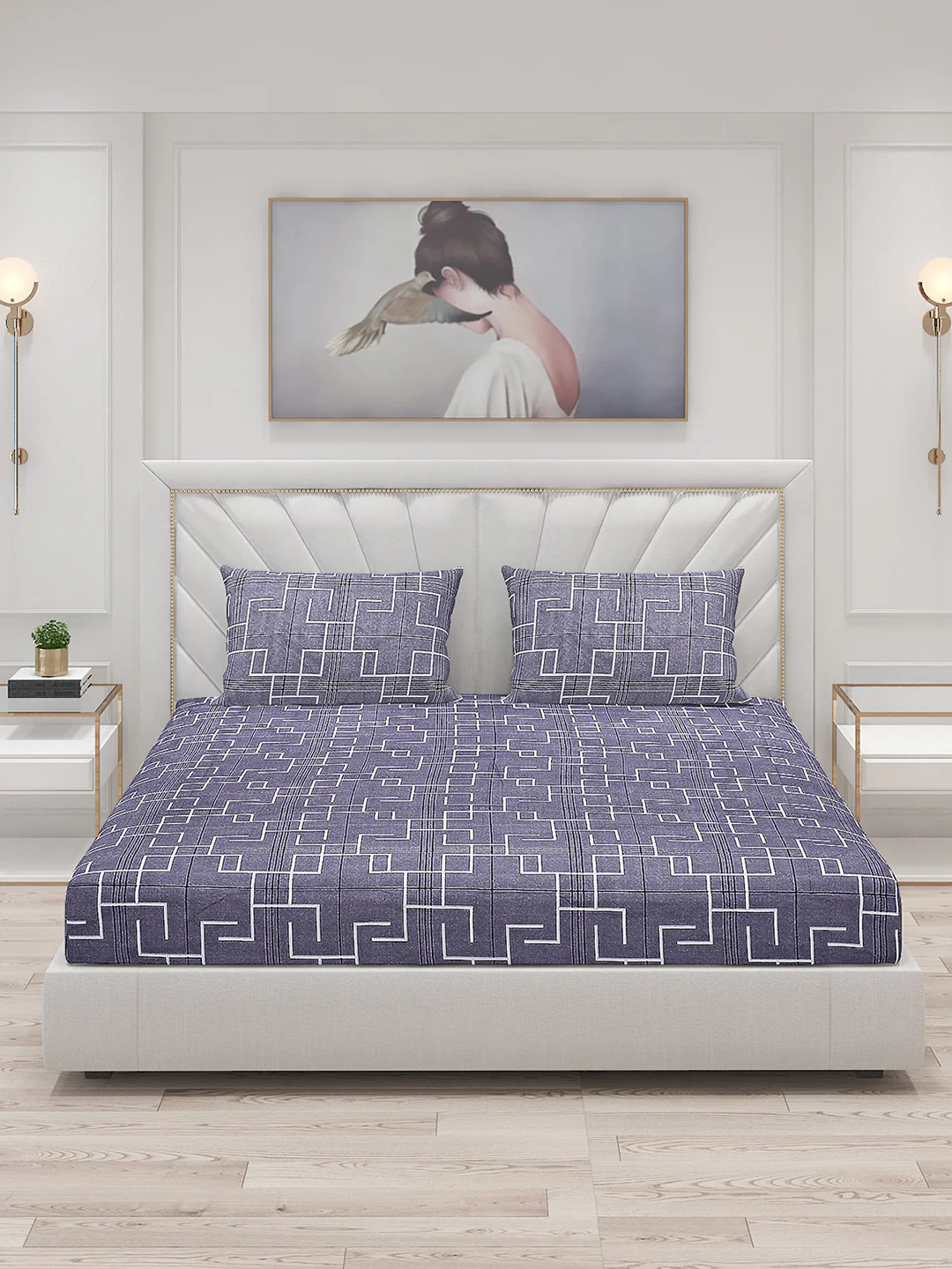 130 GSM Polyester Double Bed Bedsheet with 2 Pillow Covers - Image 3