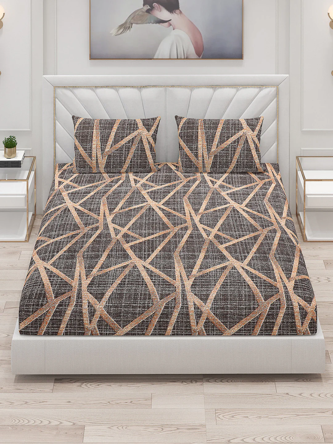 130 GSM Polyester Double Bed Bedsheet with 2 Pillow Covers - Image 2