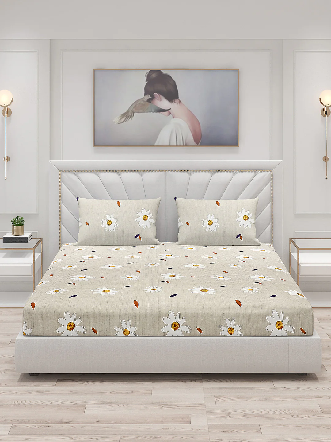 130 GSM Polyester Double Bed Bedsheet with 2 Pillow Covers - Image 3